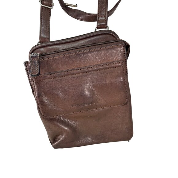 Vintage Fossil Pebbled Brown Leather Crossbody Bag - Picture 14 of 16